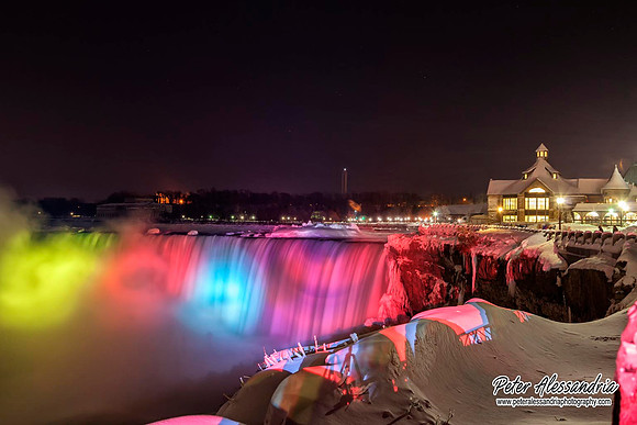 Niagara Falls frozen winter night