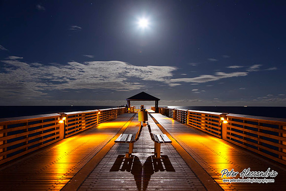 Juno Beach, full moon, pier, moonlight, Florida