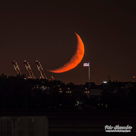 Crescent Moon Over Statue of Liberty